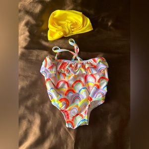 Bathing suit and hat, 3/6 months girls
